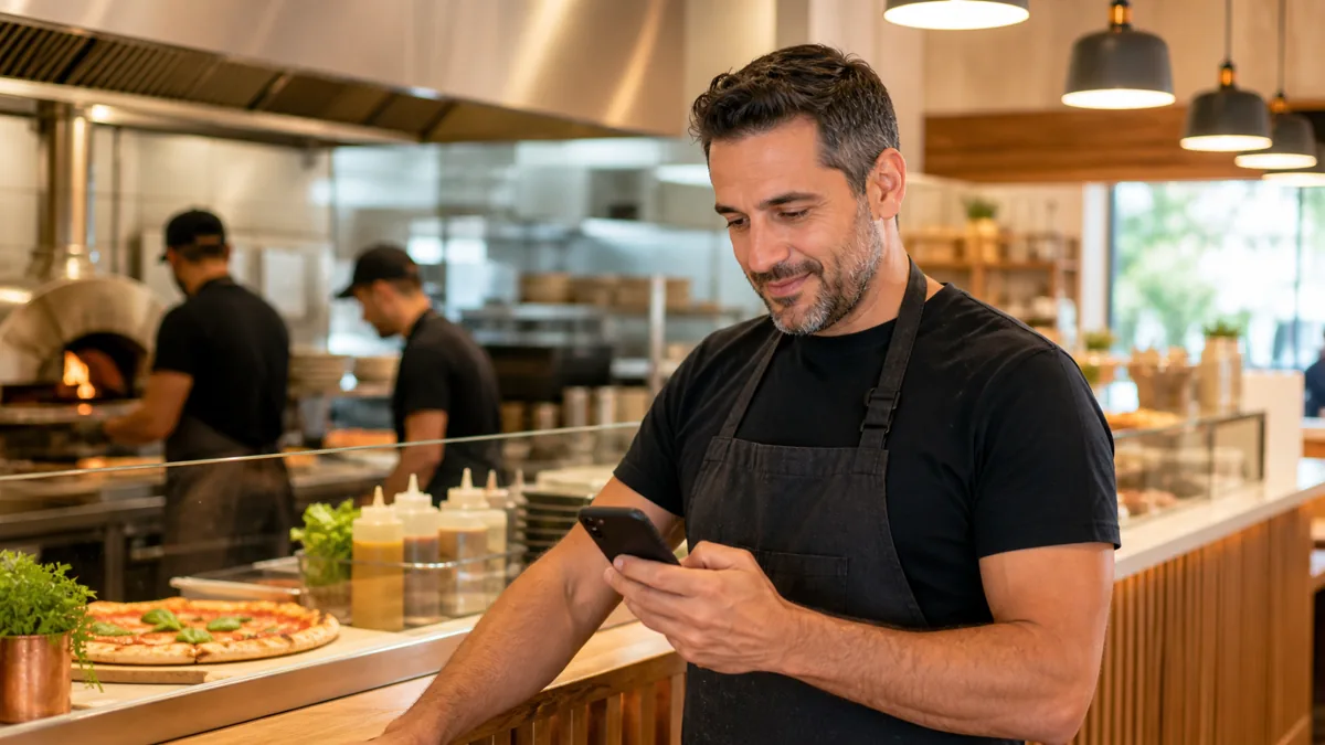 Profesional de hostelería atendiendo en su restaurante