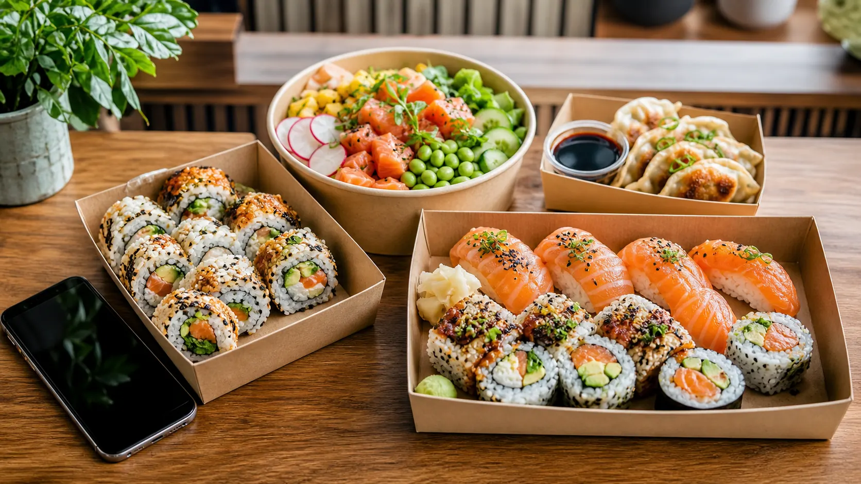 Oferta de sushi, poke y gyozas